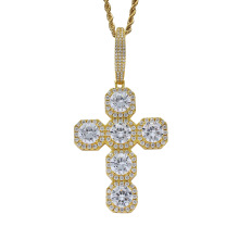 personalisierte benutzerdefinierte Diamantschmuck Halskette Einkäufer, Männer Frauen Kupferfassung Zirkon Jesus Kreuz Halskette Anhänger